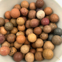 Old Wooden Box Filled with Antique Clay Marbles