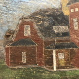 Red House, Blue Sky, Atmospheric Folk Art Roof Slate Painting