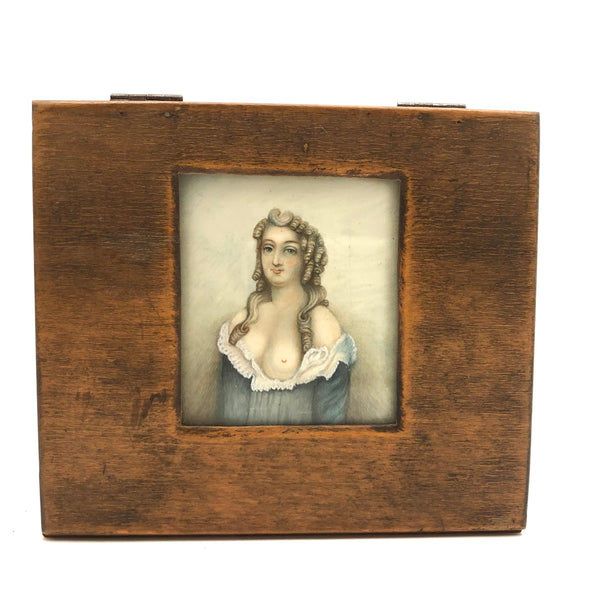 A Box for the Beauty: Lovingly Crafted Box with Inset Early 19th C. Miniature Watercolor Portrait