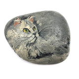 Fluffy with Green Eyes, Fabulous Vintage Painted Cat Rock