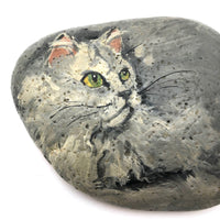 Fluffy with Green Eyes, Fabulous Vintage Painted Cat Rock