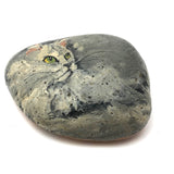 Fluffy with Green Eyes, Fabulous Vintage Painted Cat Rock