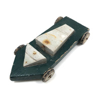 Retro-Futuro Homemade Green and Silver Painted Wooden Toy Car