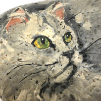 Fluffy with Green Eyes, Fabulous Vintage Painted Cat Rock