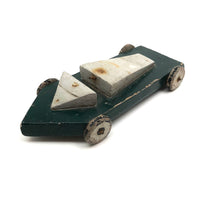 Retro-Futuro Homemade Green and Silver Painted Wooden Toy Car