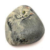 Fluffy with Green Eyes, Fabulous Vintage Painted Cat Rock