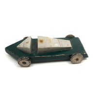 Retro-Futuro Homemade Green and Silver Painted Wooden Toy Car