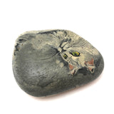 Fluffy with Green Eyes, Fabulous Vintage Painted Cat Rock