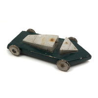 Retro-Futuro Homemade Green and Silver Painted Wooden Toy Car