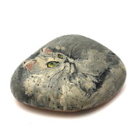 Fluffy with Green Eyes, Fabulous Vintage Painted Cat Rock