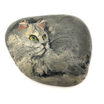 Fluffy with Green Eyes, Fabulous Vintage Painted Cat Rock