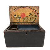 Henrietta Work's Very Wonderful Work! Mid 19th C. Box with Painted Interior Lid and Drawer