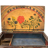 Henrietta Work's Very Wonderful Work! Mid 19th C. Box with Painted Interior Lid and Drawer