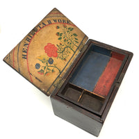 Henrietta Work's Very Wonderful Work! Mid 19th C. Box with Painted Interior Lid and Drawer