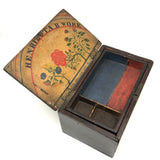 Henrietta Work's Very Wonderful Work! Mid 19th C. Box with Painted Interior Lid and Drawer