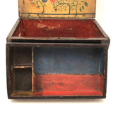 Henrietta Work's Very Wonderful Work! Mid 19th C. Box with Painted Interior Lid and Drawer