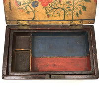 Henrietta Work's Very Wonderful Work! Mid 19th C. Box with Painted Interior Lid and Drawer