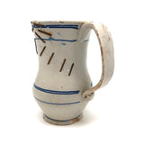 Antique Staple Repaired Hand-thrown Blue and White Stoneware Pitcher