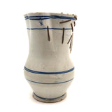 Antique Staple Repaired Hand-thrown Blue and White Stoneware Pitcher