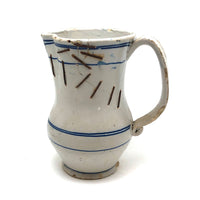 Antique Staple Repaired Hand-thrown Blue and White Stoneware Pitcher