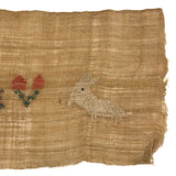 Funny Bunny, Charming 19th C. Horizontal Sampler on Homespun Linen