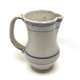 Antique Staple Repaired Hand-thrown Blue and White Stoneware Pitcher