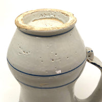 Antique Staple Repaired Hand-thrown Blue and White Stoneware Pitcher