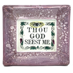 Thou God Seest Me, 19th C.Sunderland Lustre Painted Transferware Plaque with All Seeing Eye