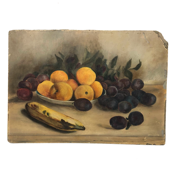 Ripe and Overripe Fruit, Satisfying Antique Still Life on Artist Board