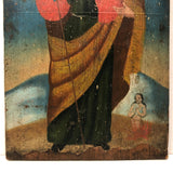 Saint Joseph with Baby Jesus and Anima Sola, c. Late 19th C. Santos Painting on Wood Panel