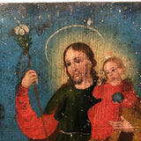 Saint Joseph with Baby Jesus and Anima Sola, c. Late 19th C. Santos Painting on Wood Panel