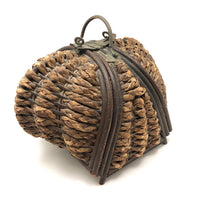 Incredibly Constructed Victorian Leather and Woven Wicker Sewing Basket with Brass Hardware