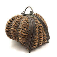 Incredibly Constructed Victorian Leather and Woven Wicker Sewing Basket with Brass Hardware