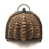 Incredibly Constructed Victorian Leather and Woven Wicker Sewing Basket with Brass Hardware