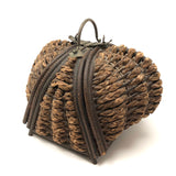 Incredibly Constructed Victorian Leather and Woven Wicker Sewing Basket with Brass Hardware