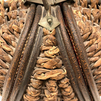 Incredibly Constructed Victorian Leather and Woven Wicker Sewing Basket with Brass Hardware