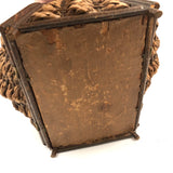 Incredibly Constructed Victorian Leather and Woven Wicker Sewing Basket with Brass Hardware