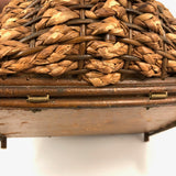 Incredibly Constructed Victorian Leather and Woven Wicker Sewing Basket with Brass Hardware