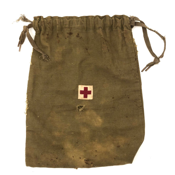 Battered Old Khaki American Red Cross Drawstring Bag, Presumed WW1