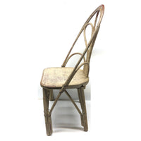 Sculptural Old Bentwood Willow Branch Child's Chair in Old Cream Over Red Paint