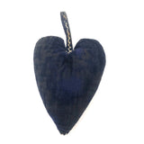 Large 1901 Dark Blue Velvet Heart Shaped Emery with Hanging Loop