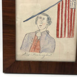 Of the Moment George Washington, Naive Antique Ink Drawing, Framed