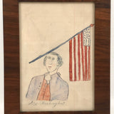 Of the Moment George Washington, Naive Antique Ink Drawing, Framed