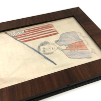 Of the Moment George Washington, Naive Antique Ink Drawing, Framed