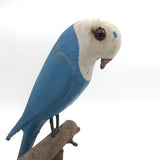 Old Blue and White Carved Bird on Perch