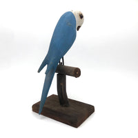 Old Blue and White Carved Bird on Perch