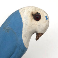 Old Blue and White Carved Bird on Perch