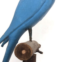 Old Blue and White Carved Bird on Perch