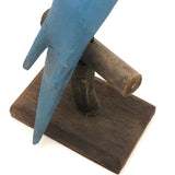 Old Blue and White Carved Bird on Perch