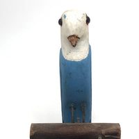 Old Blue and White Carved Bird on Perch